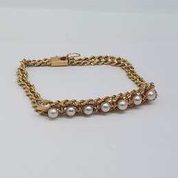 AJ 14k Gold Diamond FW Pearl Double  Row Rope Chain Bracelet 8.8g