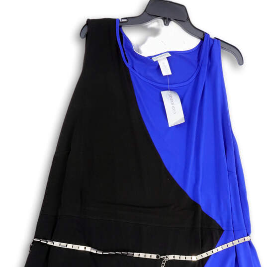 NWT Womens Black Blue Round Neck Sleeveless Knee Length A-Line Dress Sz 5X image number 3