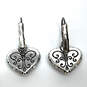 Designer Brighton Silver-Tone Rhinestone Brown Heart Shape Drop Earrings image number 3