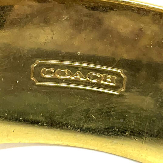 Designer Coach Gold-Tone Signature Print Round Shape Wide Bangle Bracelet image number 5