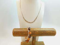 Artisan 925 Amber Bracelet & Braided Serpentine Chain Necklace 24.3g