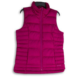 Womens Purple Sleeveless Mock Neck Full-Zip Puffer Vest Size M/T