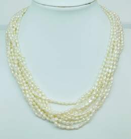 Romantic 14K Yellow Gold Clasp Multi Strand Pearl Necklace 63.8g