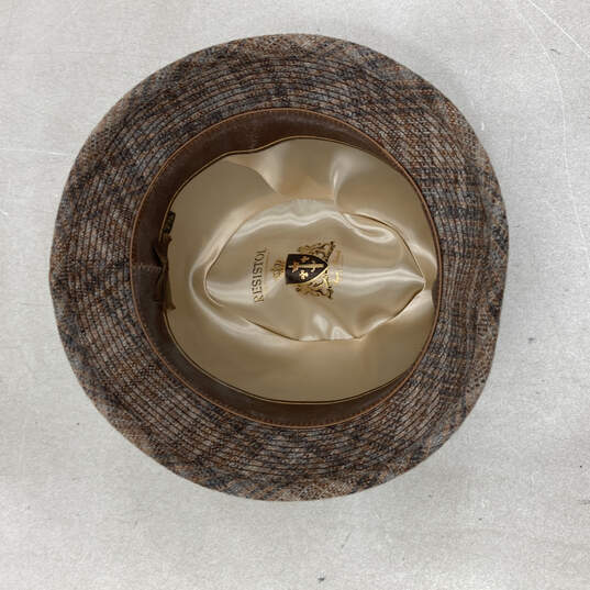 Womens Brown Gray Flower Plaid Round Belted Brim Fedora Hat Size 7 3/8 image number 7