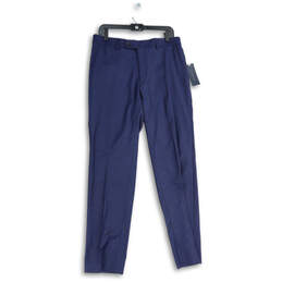 NWT Mens Navy Blue Flat Front Straight Leg Ankle Pants Size 33W 32L