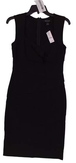 Womens Black Sleeveless V Neck Pleated Straight Dress Size 6