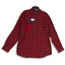 NWT Chaps Mens Red Black Plaid Collared Long Sleeve Button-Up Shirt Size XL