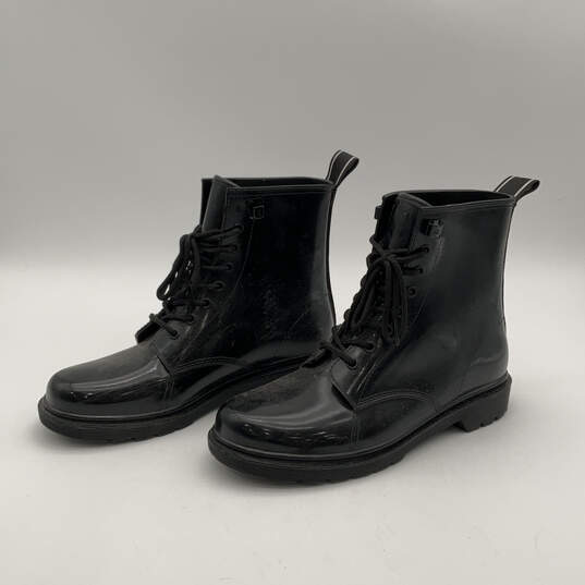 Womens Black Tavie Lug Sole Round Toe Lace-Up Ankle Rain Boots Size 11 image number 3