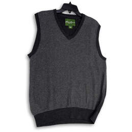 Mens Gray Chevron Knitted Sleeveless V-Neck Pullover Sweater Vest Size L