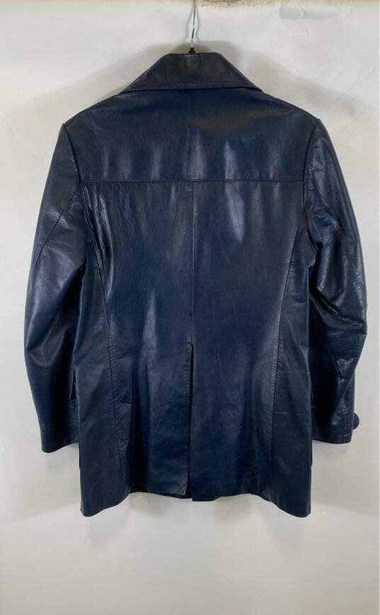 Vintage Philippe Monet Mens Blue Pockets Long Sleeve Leather Jacket Size 36 image number 3