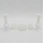 VTG E.O. Brody Milk Glass Bud Vases w/ Opalescent Hobnail Dish & Barrel Holders image number 1