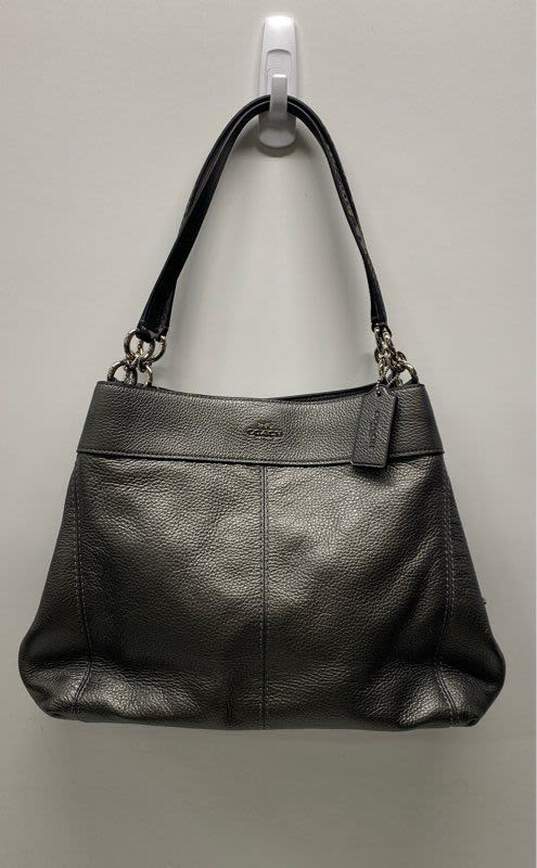 Coach Pebble Leather Lexi Shoulder Bag Gray Clay Snake Print image number 1