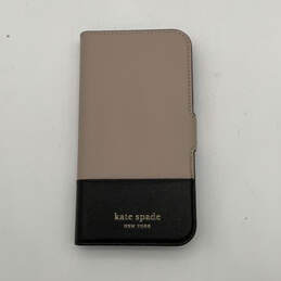 Womens Beige Black Leather Spencer iPhone 12 Mini Magnetic Wrap Folio Case