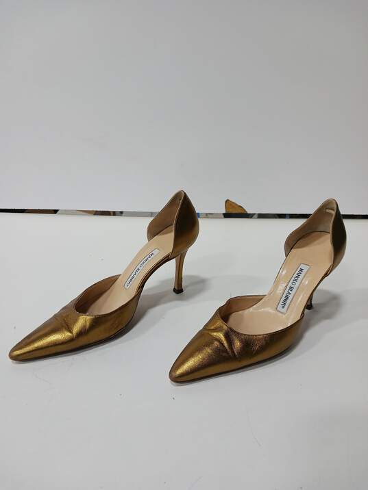 Women's Manolo Blahnik Gold d'Orsay Stiletto Heels Sz 6 IOB image number 4