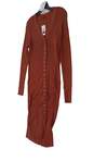 Women's Brown Ribbed Long Sleeve Knitted Duster Cardigan Sweater Size Medium image number 2
