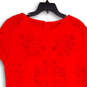 Womens Red Floral Eyelet Round Neck Short Sleeve Back Zip Shift Dress Sz 12 image number 4