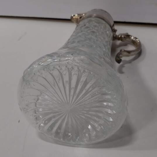 Vintage Cut Glass Decanter Pitcher With Silver Top Center Ice Chamber image number 5