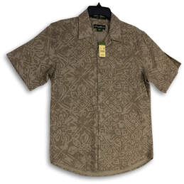 NWT Mens Brown Floral Spread Collar Short Sleeve Button-Up Shirt Size S