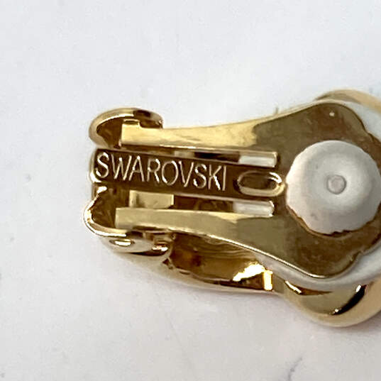 Designer Swarovski Gold-Tone Crystal Cut Stone Clip-On Half Hoop Earrings image number 5