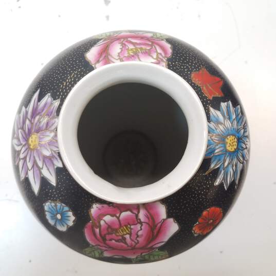 Oriental Porcelain Table Vase  14 in High  Floral Motif /Black image number 6