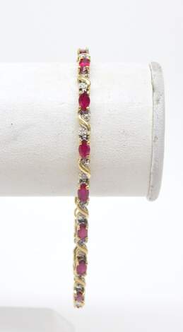 10K Yellow Gold Marquise Ruby And Diamond Accent Tennis Bracelet 6.6g