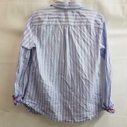 Talbots Pink, White, & Blue Striped Button-Up Shirt w/ Floral Print Cuffs & Collar Size M alternative image