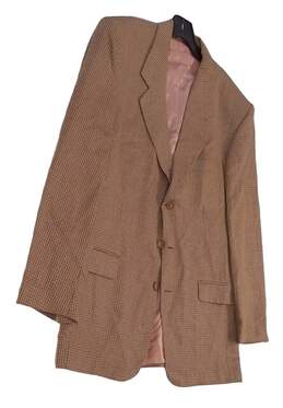 Mens Brown Houndstooth Long Sleeve Notch Collar 3 Button Blazer Jacket Size 40R
