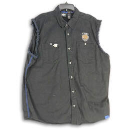 Mens Black Harley Davidson Motorcycle 115 Sleeveless Button-Up Shirt Sz 2XL