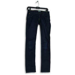 Womens Blue Denim Dark Wash Pockets Classic Skinny Leg Jeans Size 14