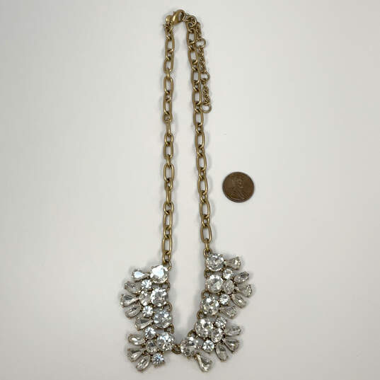 Designer J. Crew Gold-Tone Chain Clear Crystal Cut Stone Statement Necklace image number 2