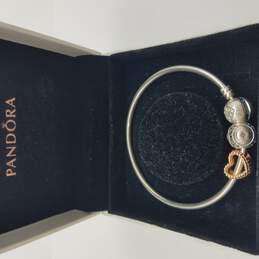 Pandora 925 ALE You Melt My Heart 2 Charm 5.5inch Bangle Bracelet W/Box 110.3g
