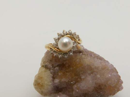 Elegant 14k Yellow Gold Pearl & Spinel Accent Ring 4.5g image number 3