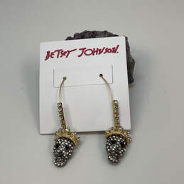 Designer Betsey Johnson Gold-Tone Rhinestone Crown Skull Dangle Earrings