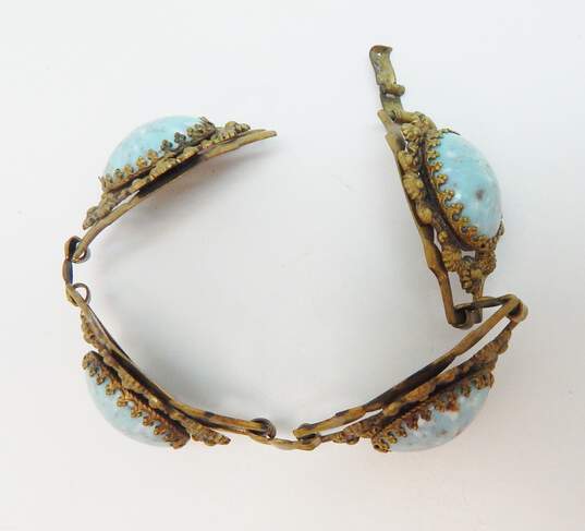 Vintage Karu Fifth Avenue Speckled Robins Egg Blue Glass Cabochon Bracelet 32.5g image number 2