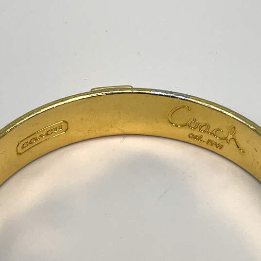 Designer Coach Gold-Tone Logo Engraved Turquoise Enamel Bangle Bracelet image number 4