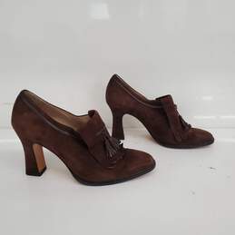 Ferragamo Brown Suede Heeled Loafers Size 6B alternative image