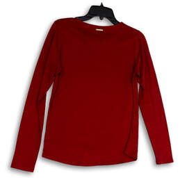 Womens Red Split Neck Long Sleeve Stretch Pullover Blouse Top Size S alternative image