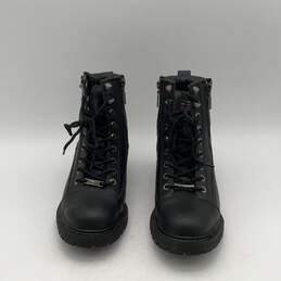 Womens Black Leather Round Toe Lace-Up Motorcycle Boots Size 10 C alternative image