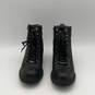 Womens Black Leather Round Toe Lace-Up Motorcycle Boots Size 10 C image number 2