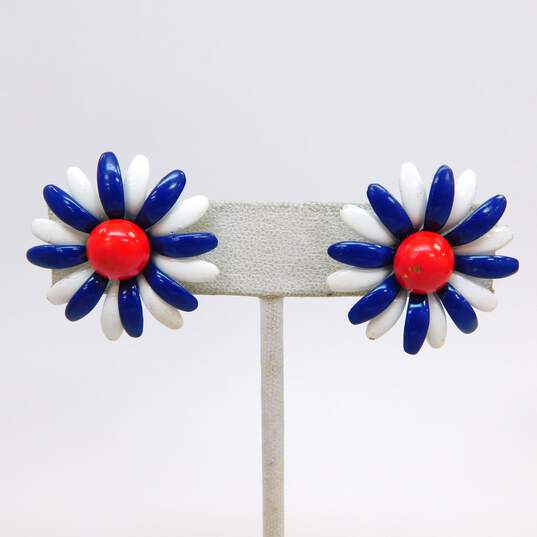 Vintage Americana Mod Flower Red White & Blue Jewelry 145.4g image number 3