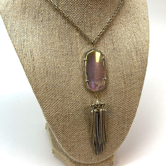 Designer Kendra Scott Gold-Tone Dichroic Glass Pendant Necklace w/ Dust Bag image number 2