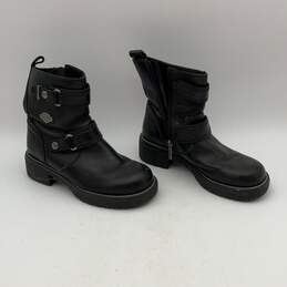 Harley Davidson Womens Black Leather Round Toe Ankle Biker Boots Size 8 alternative image