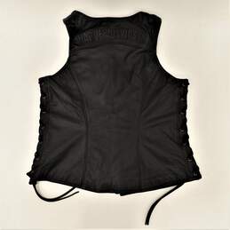 Genuine Leather Black Biker Motorcycle Vest w/ Adjustable Side Ties alternative image
