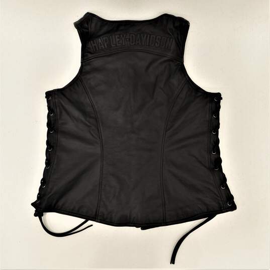 Genuine Leather Black Biker Motorcycle Vest w/ Adjustable Side Ties image number 2