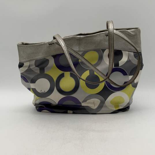 Coach Womens Silver Purple Double Strap Inner Pockets Logo Charm Tote Bag image number 2