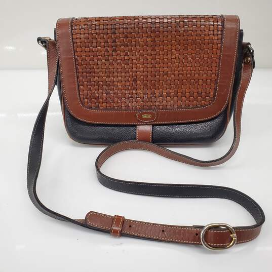 Vintage Bally Brown & Black Woven Leather Crossbody Bag w/COA image number 1
