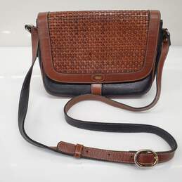 Vintage Bally Brown & Black Woven Leather Crossbody Bag w/COA