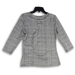 NWT Womens Silver Plaid Ruched Round Neck 3/4 Sleeve Blouse Top Size S alternative image
