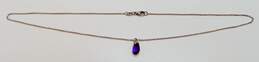 14K White Gold Faceted Amethyst Teardrop Pendant Cable Chain Necklace 2.9g alternative image
