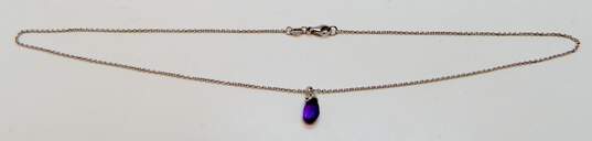 14K White Gold Faceted Amethyst Teardrop Pendant Cable Chain Necklace 2.9g image number 2